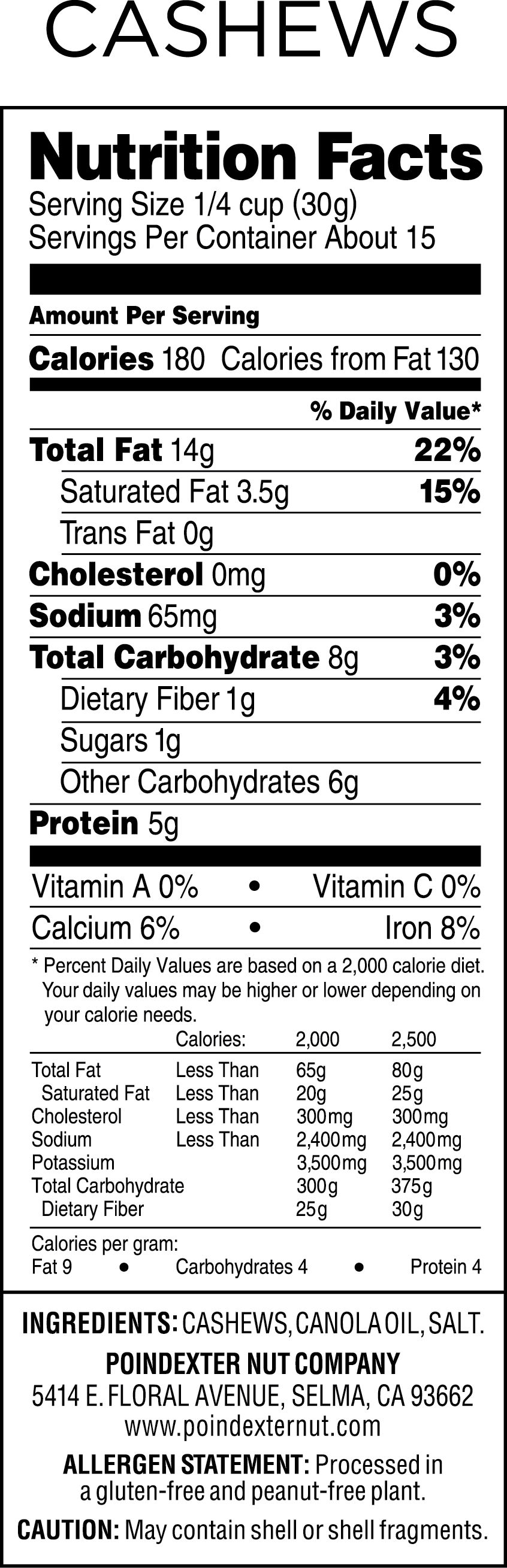 freshly creamy cashew nutrition facts